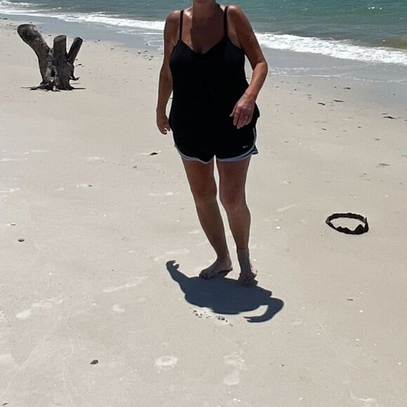 Black with gold accents Tankini top with adjustable straps- 16 DD - Picture 7 of 7